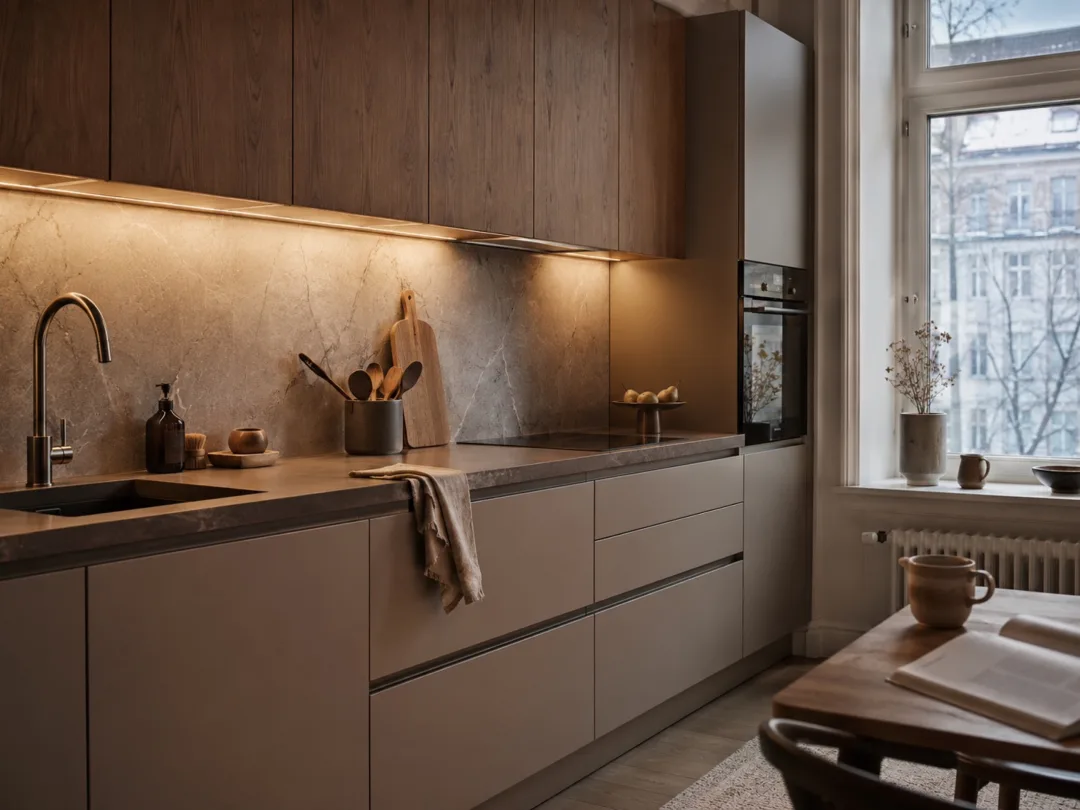Keuken in verwarmd appartement: materialen