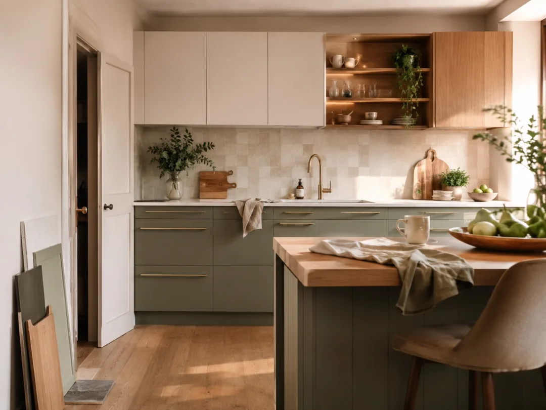Twee houttinten in de keuken